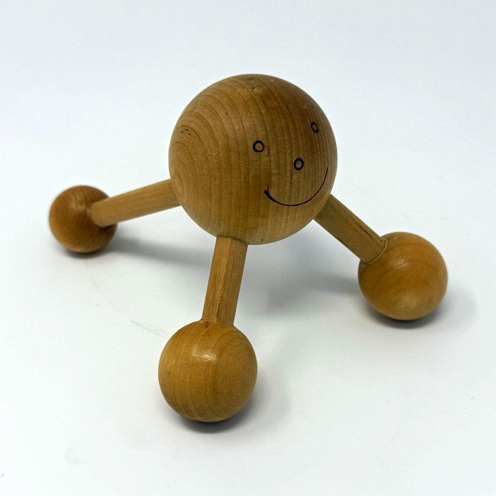 Wood Manual 4-Head Trigger Point Hand Massager Tool for Back Neck Shoulder